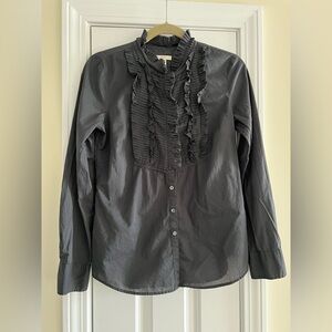 J. Crew Dark Gray Ruffled Blouse